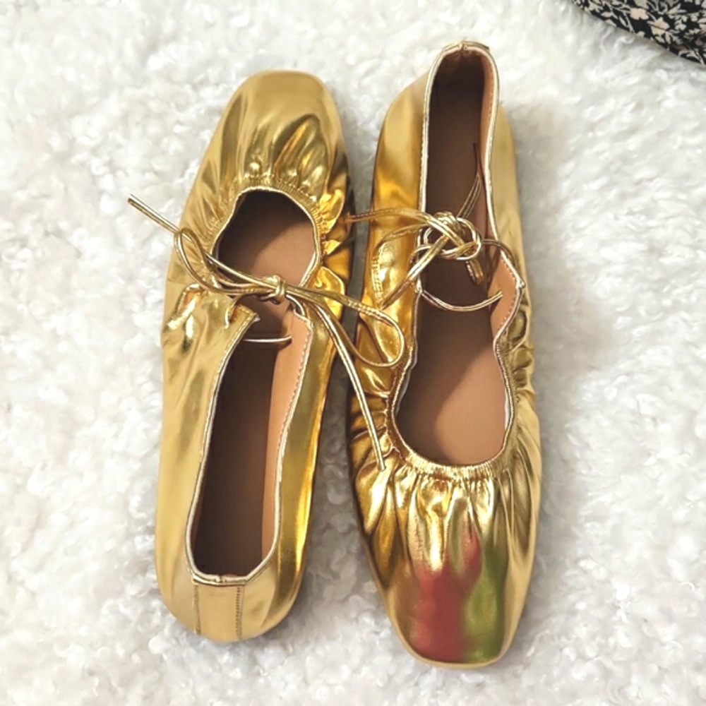Toe Lace Up Ballet Flats Shoes - Picture 2 of 3